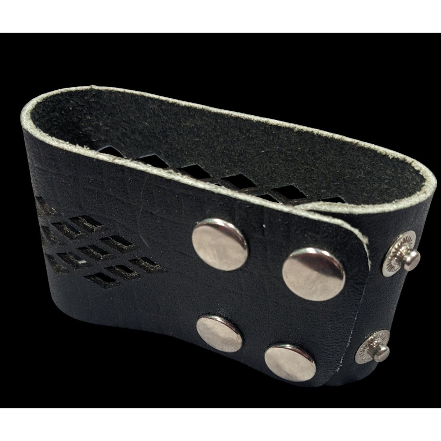 Gothic Black Faux Leather Lattice Cutout Bracelet