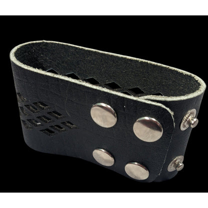 Gothic Black Faux Leather Lattice Cutout Bracelet