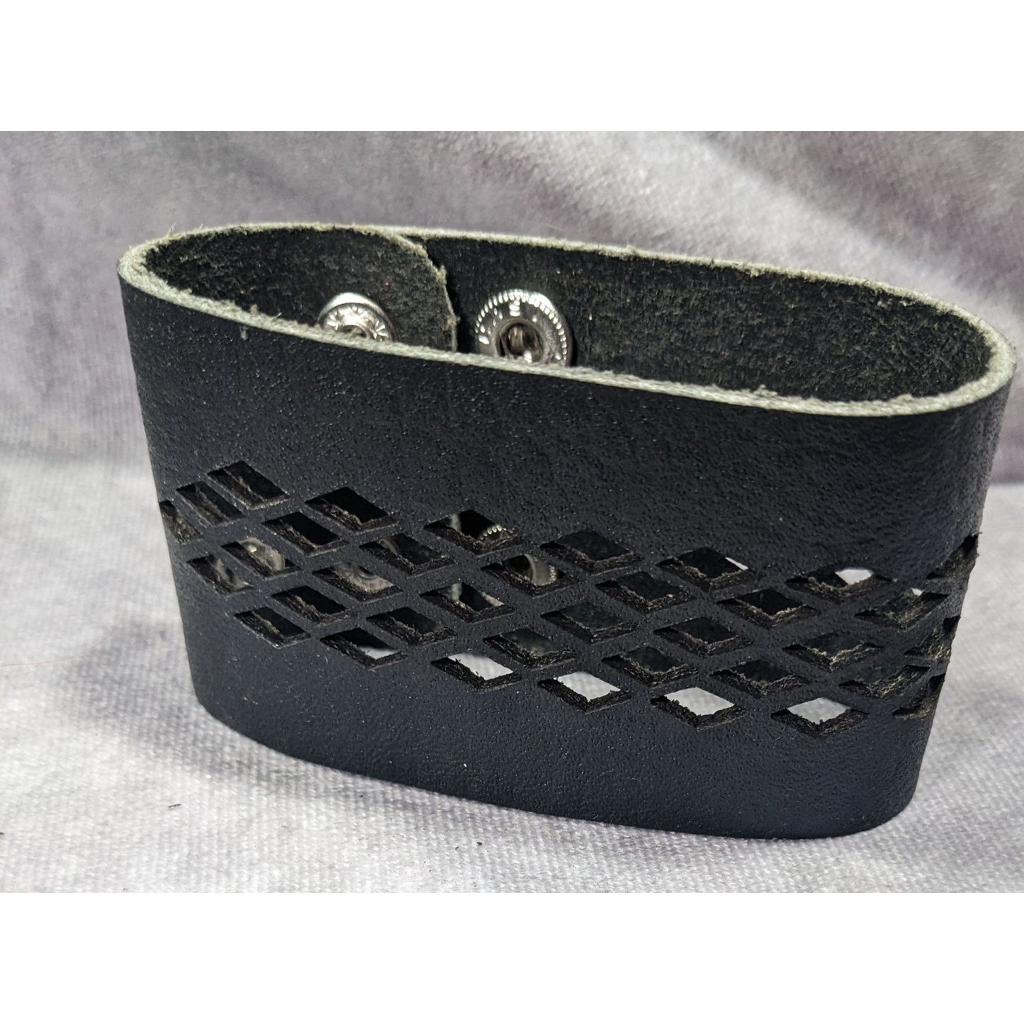 Gothic Black Faux Leather Lattice Cutout Bracelet