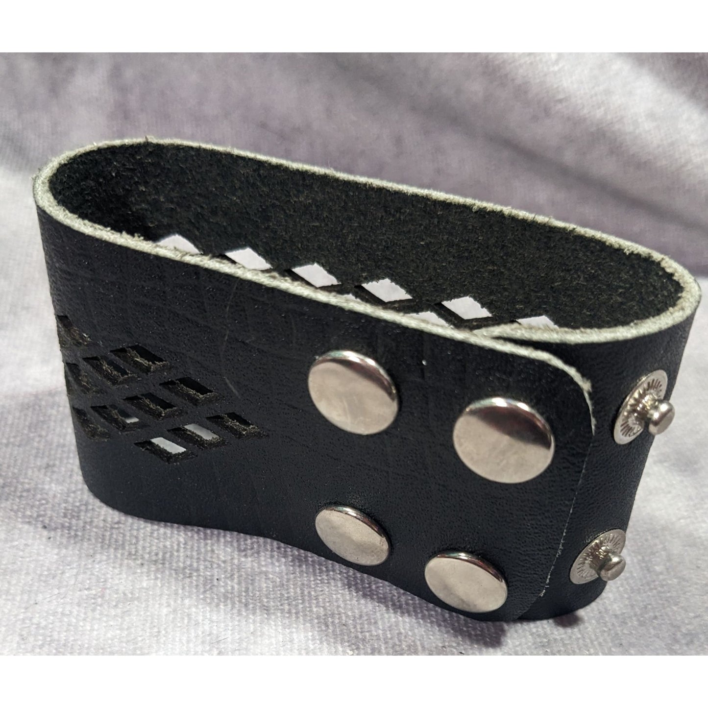 Gothic Black Faux Leather Lattice Cutout Bracelet