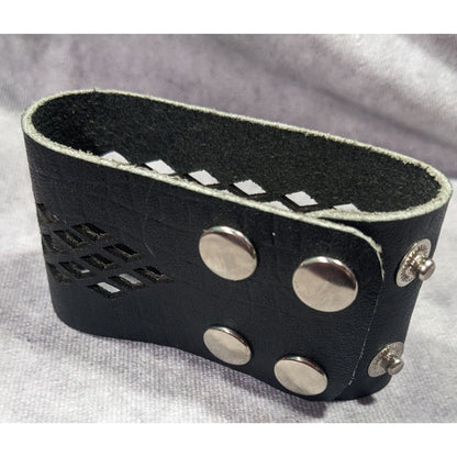Gothic Black Faux Leather Lattice Cutout Bracelet