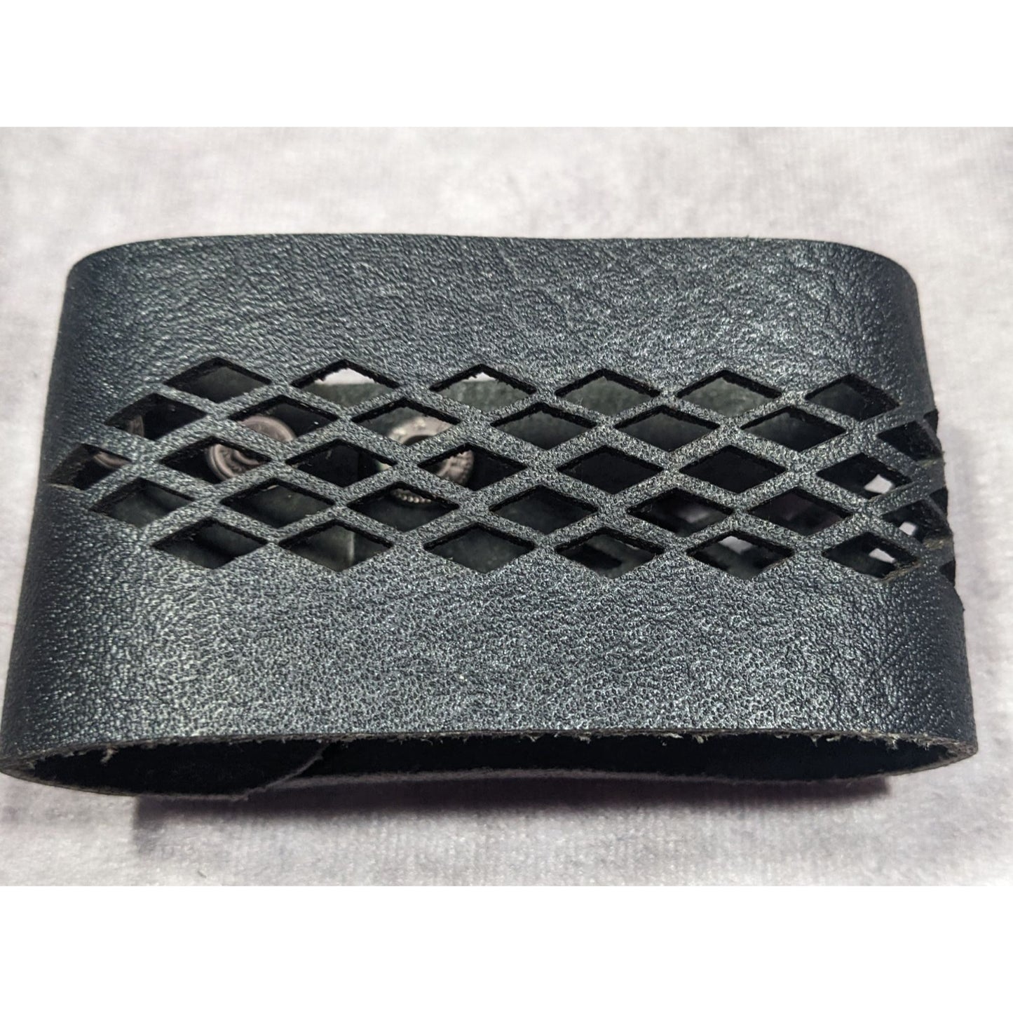 Gothic Black Faux Leather Lattice Cutout Bracelet