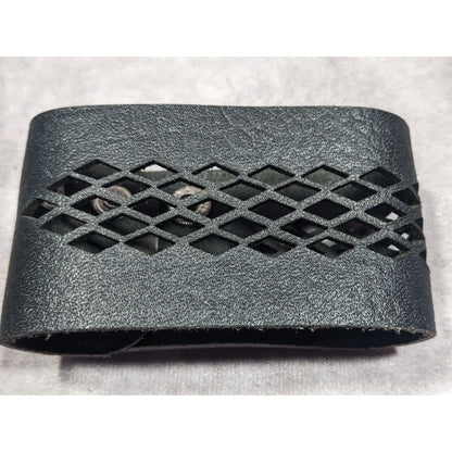 Gothic Black Faux Leather Lattice Cutout Bracelet