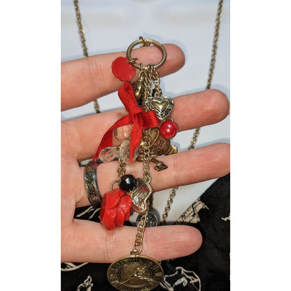 Vintage Claires Alice-Inspired Charm Necklace With Red & Gold Accents