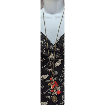 Vintage Claires Alice-Inspired Charm Necklace With Red & Gold Accents