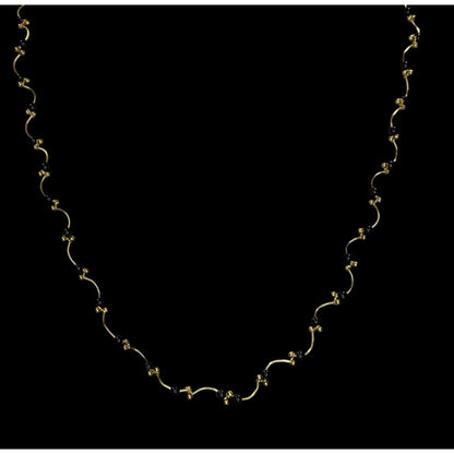 Goth Black Bead Gold Tone Wavy Station Necklace Minimalist Vintage Style