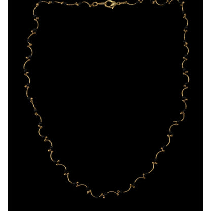 Goth Black Bead Gold Tone Wavy Station Necklace Minimalist Vintage Style