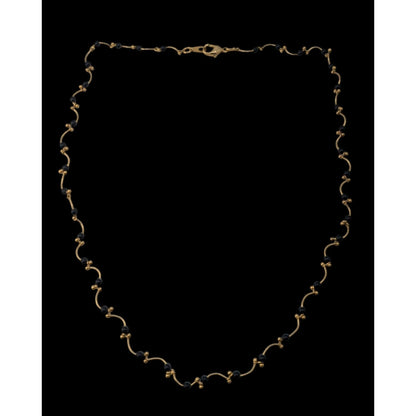 Goth Black Bead Gold Tone Wavy Station Necklace Minimalist Vintage Style