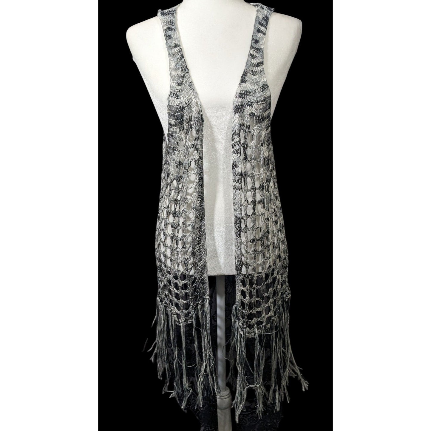 And'Or Knit Crochet Fringe Vest With Lace Details Size S/M