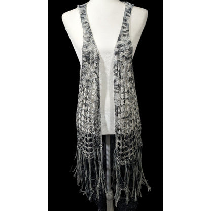 And'Or Knit Crochet Fringe Vest With Lace Details Size S/M