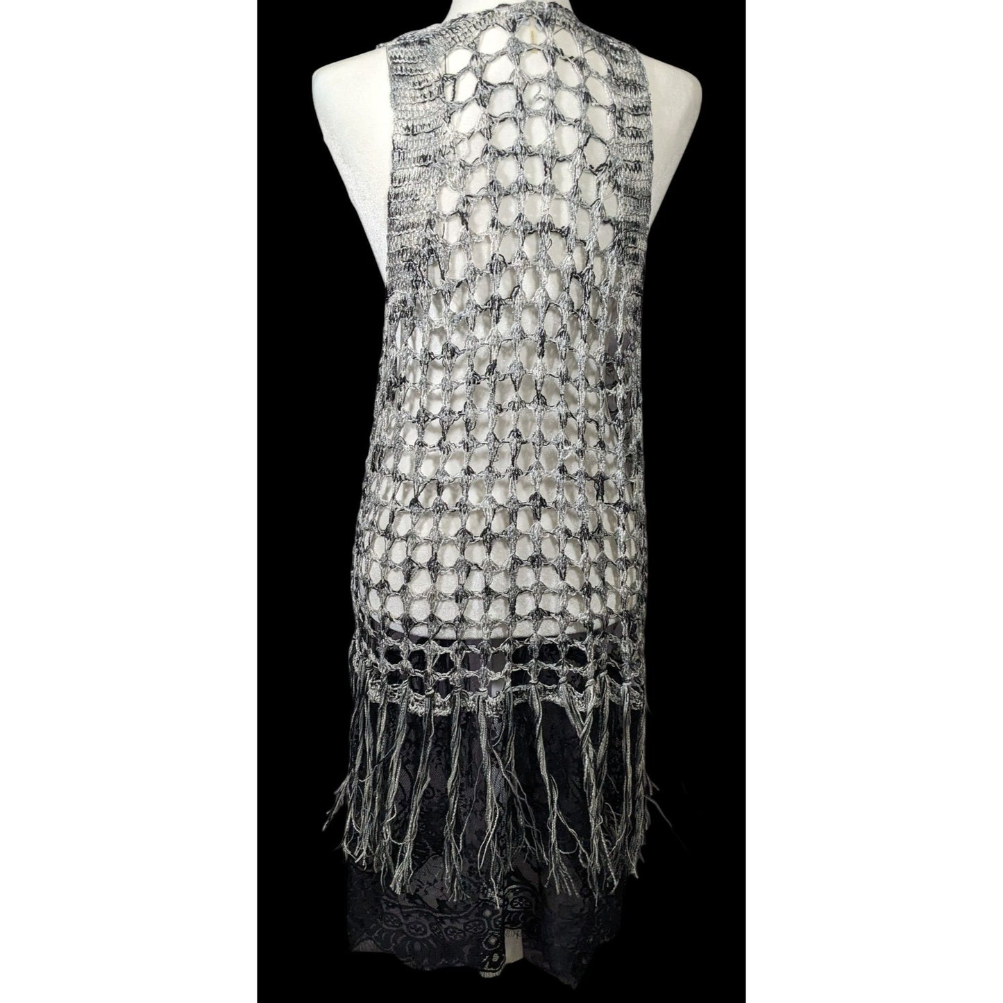 And'Or Knit Crochet Fringe Vest With Lace Details Size S/M