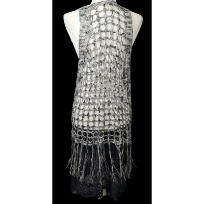 And'Or Knit Crochet Fringe Vest With Lace Details Size S/M