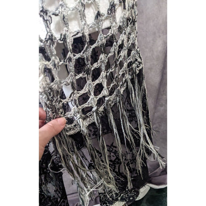 And'Or Knit Crochet Fringe Vest With Lace Details Size S/M
