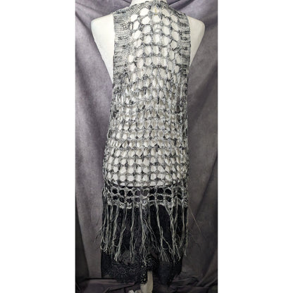 And'Or Knit Crochet Fringe Vest With Lace Details Size S/M