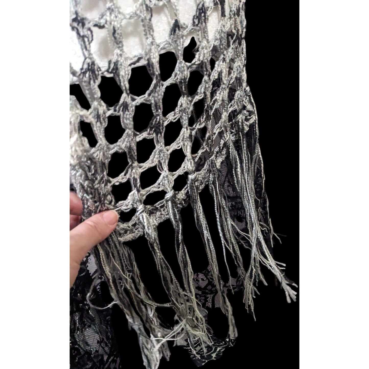 And'Or Knit Crochet Fringe Vest With Lace Details Size S/M