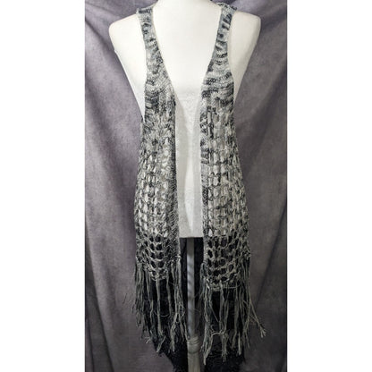 And'Or Knit Crochet Fringe Vest With Lace Details Size S/M