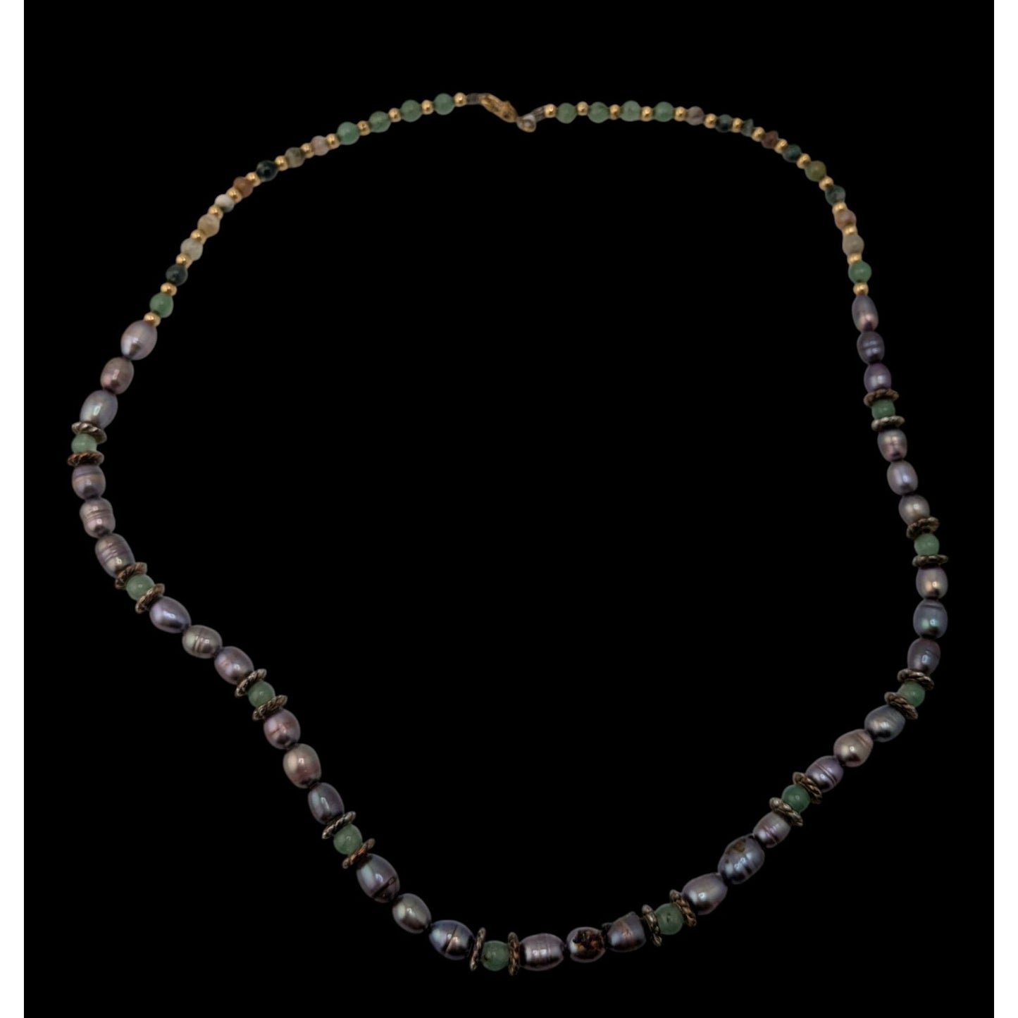 Vintage Handmade Gemstone & Purple Cultured Pearl Necklace Gold Tone Whimsical Nature