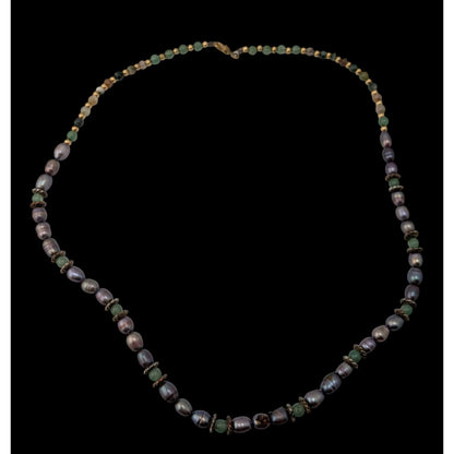 Vintage Handmade Gemstone & Purple Cultured Pearl Necklace Gold Tone Whimsical Nature