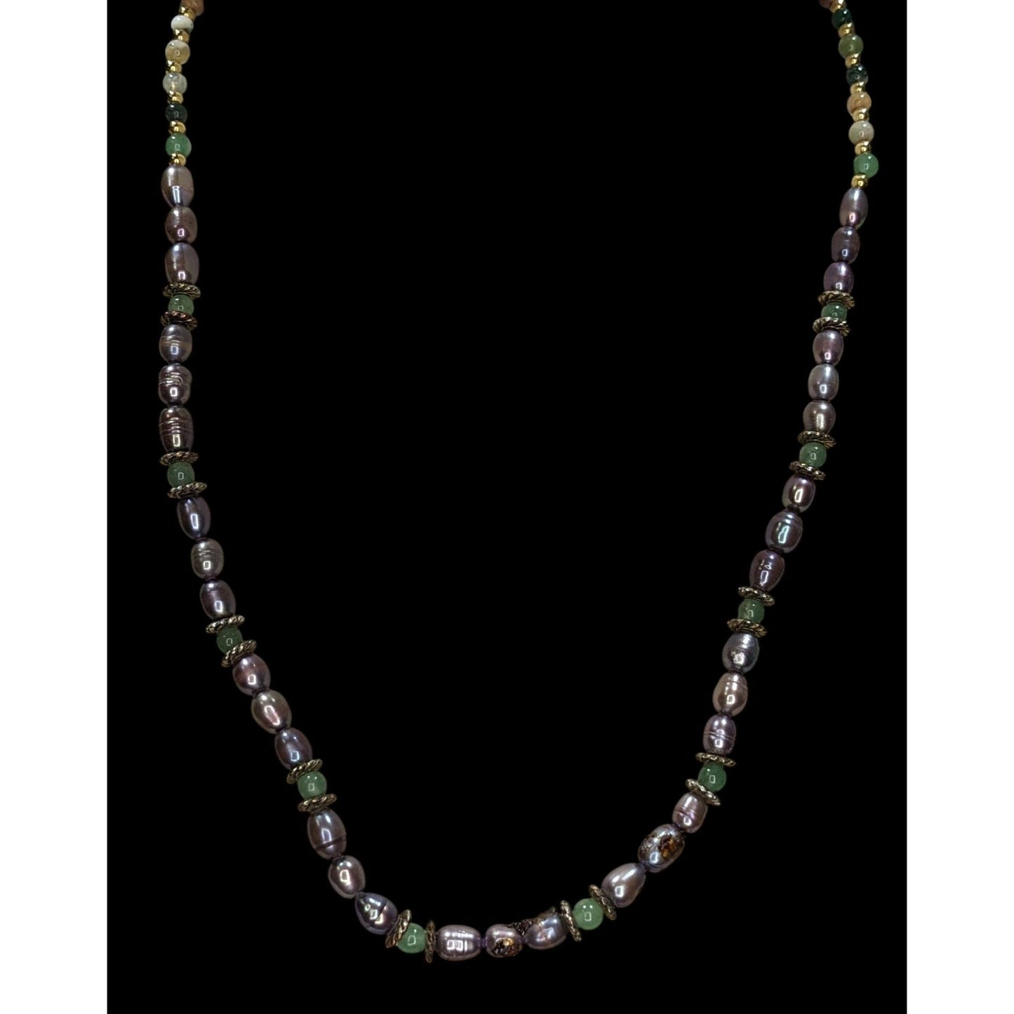 Vintage Handmade Gemstone & Purple Cultured Pearl Necklace Gold Tone Whimsical Nature