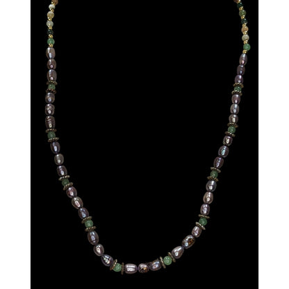 Vintage Handmade Gemstone & Purple Cultured Pearl Necklace Gold Tone Whimsical Nature
