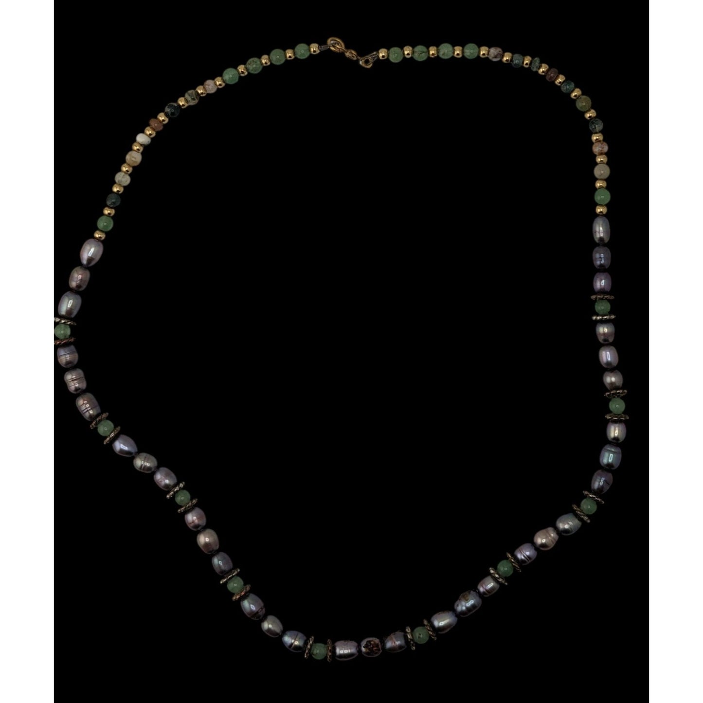 Vintage Handmade Gemstone & Purple Cultured Pearl Necklace Gold Tone Whimsical Nature
