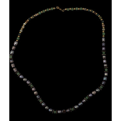 Vintage Handmade Gemstone & Purple Cultured Pearl Necklace Gold Tone Whimsical Nature