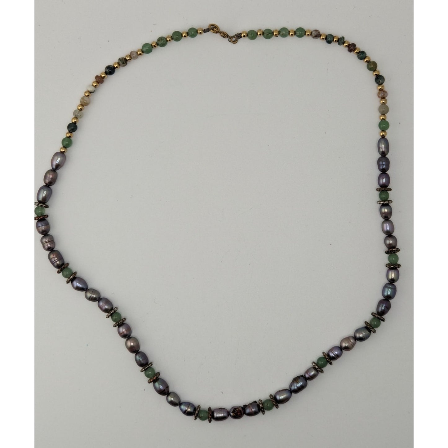Vintage Handmade Gemstone & Purple Cultured Pearl Necklace Gold Tone Whimsical Nature