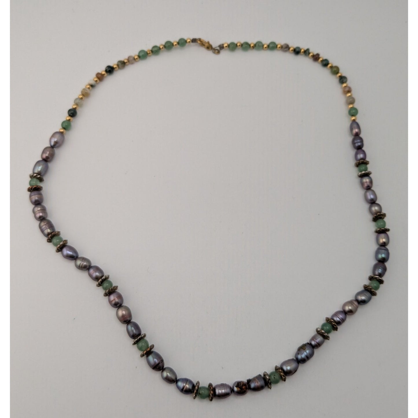 Vintage Handmade Gemstone & Purple Cultured Pearl Necklace Gold Tone Whimsical Nature