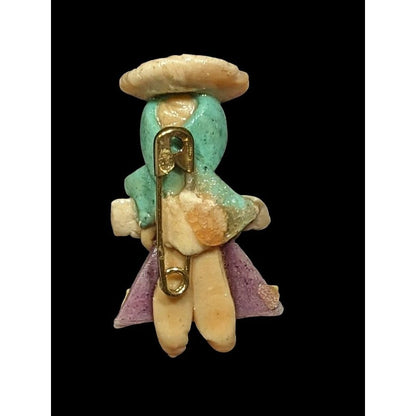 Vintage Handmade Ecuadorian Tiny Figural Clap Brooch