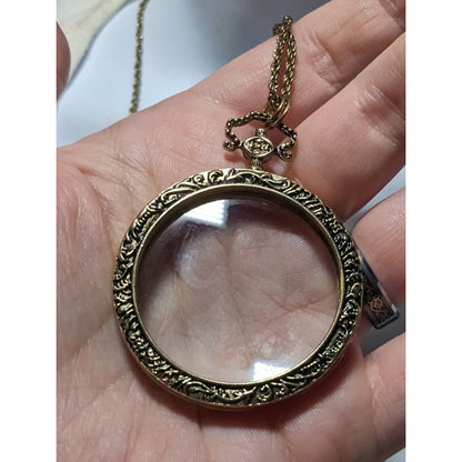 Gold Tone Magnifying Glass Pendant Necklace