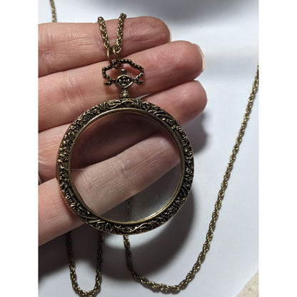 Gold Tone Magnifying Glass Pendant Necklace