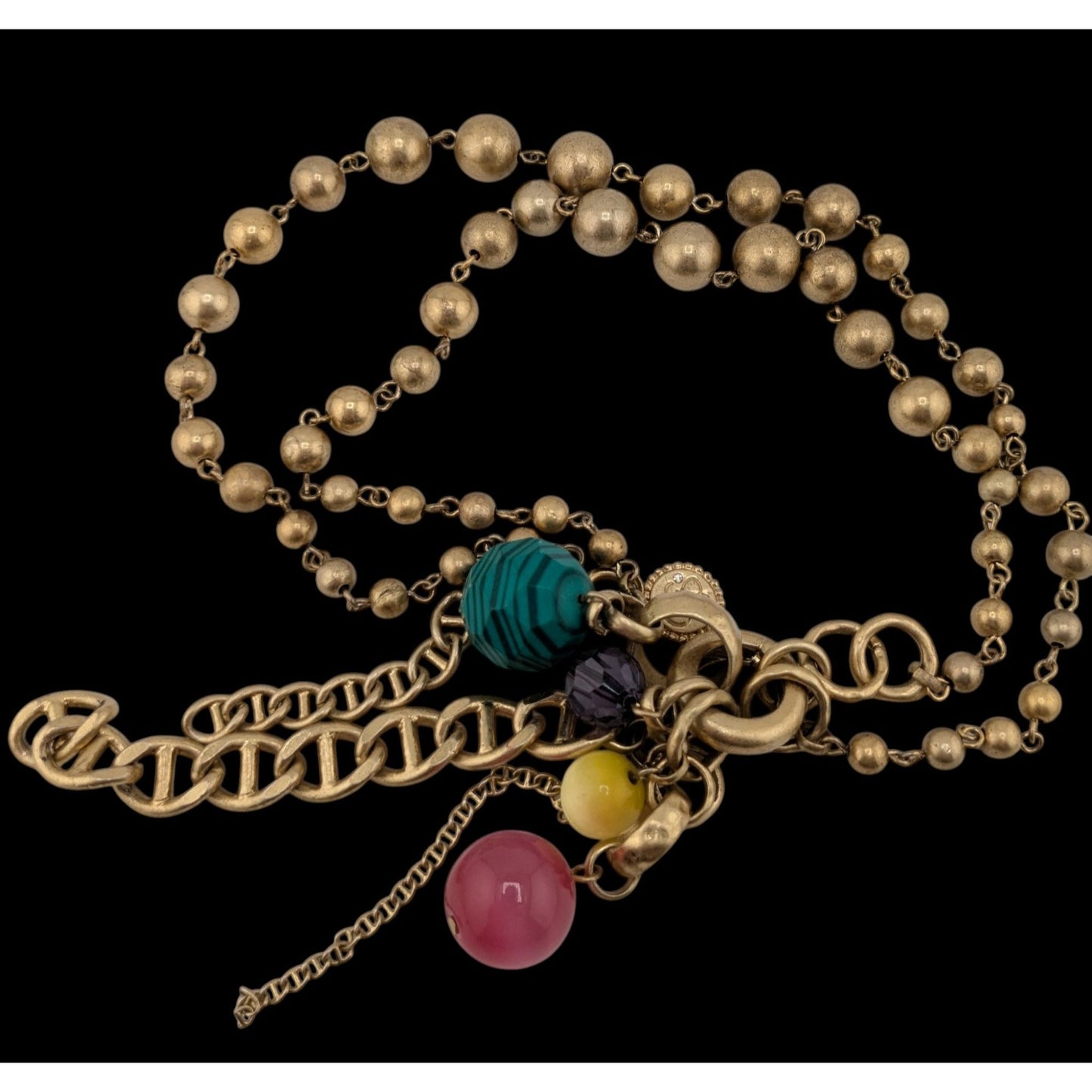Jessica Simpson Y2K Gold-Tone Bubble Necklace With Rainbow Cluster Charms