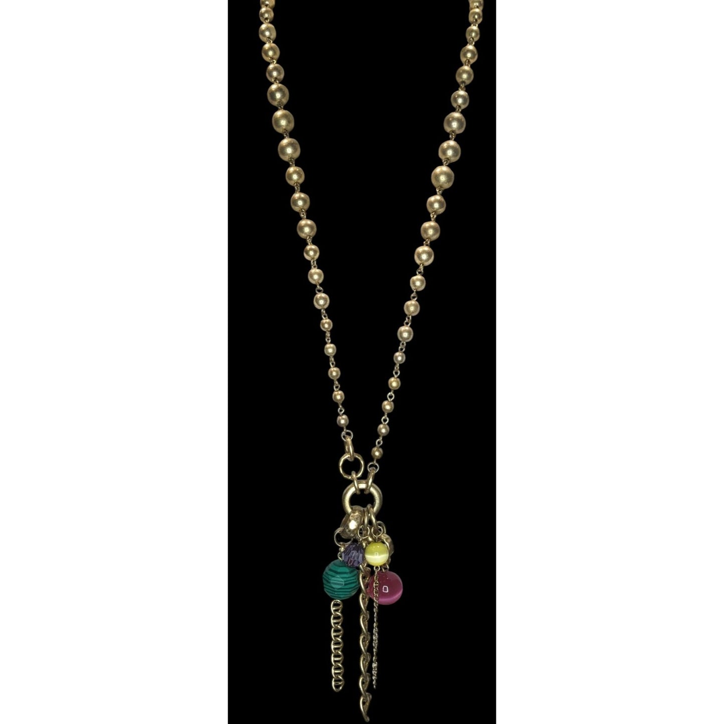 Jessica Simpson Y2K Gold-Tone Bubble Necklace With Rainbow Cluster Charms