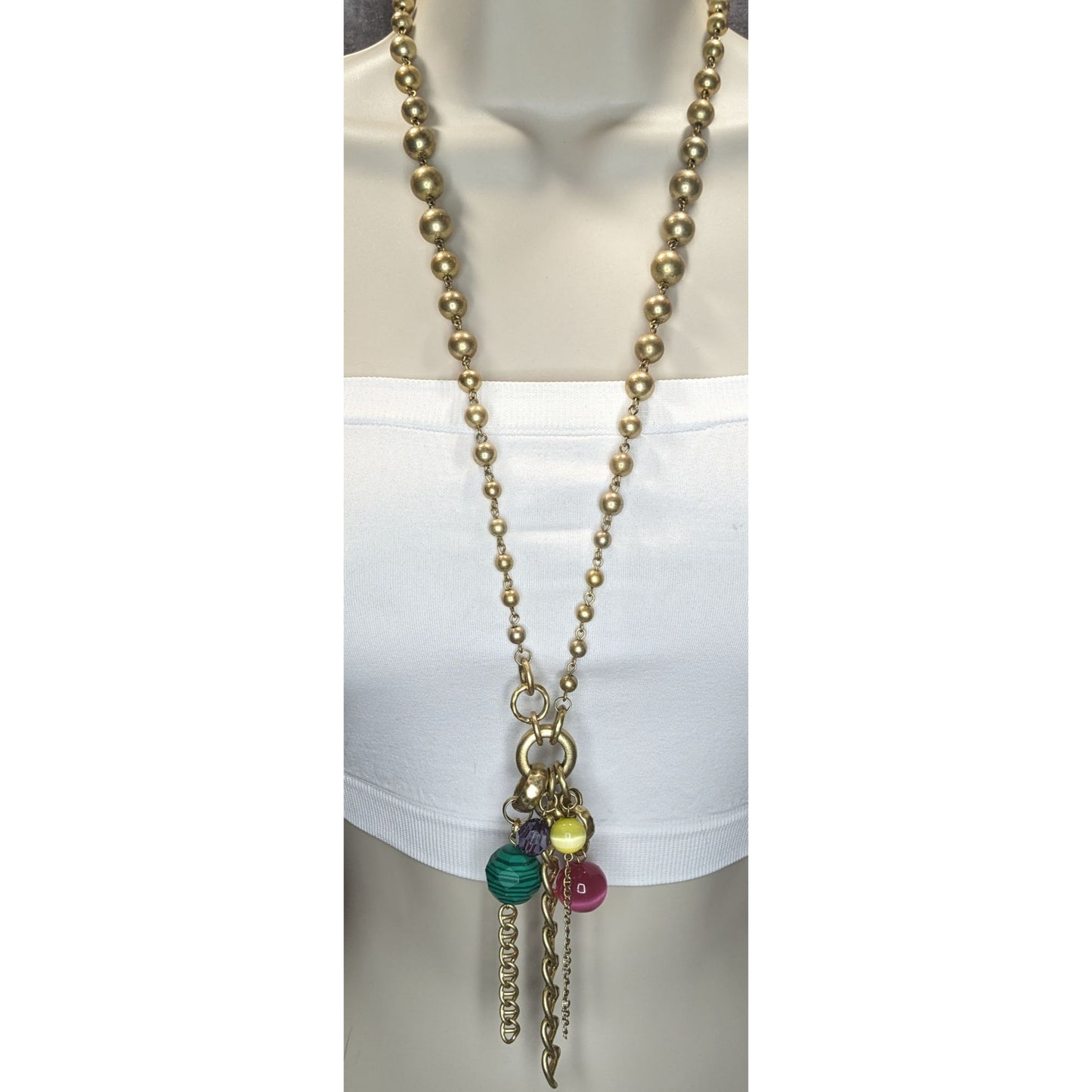Jessica Simpson Y2K Gold-Tone Bubble Necklace With Rainbow Cluster Charms