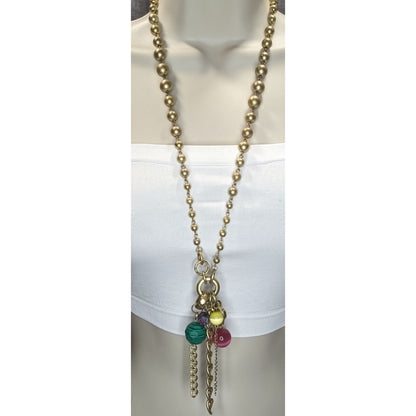 Jessica Simpson Y2K Gold-Tone Bubble Necklace With Rainbow Cluster Charms