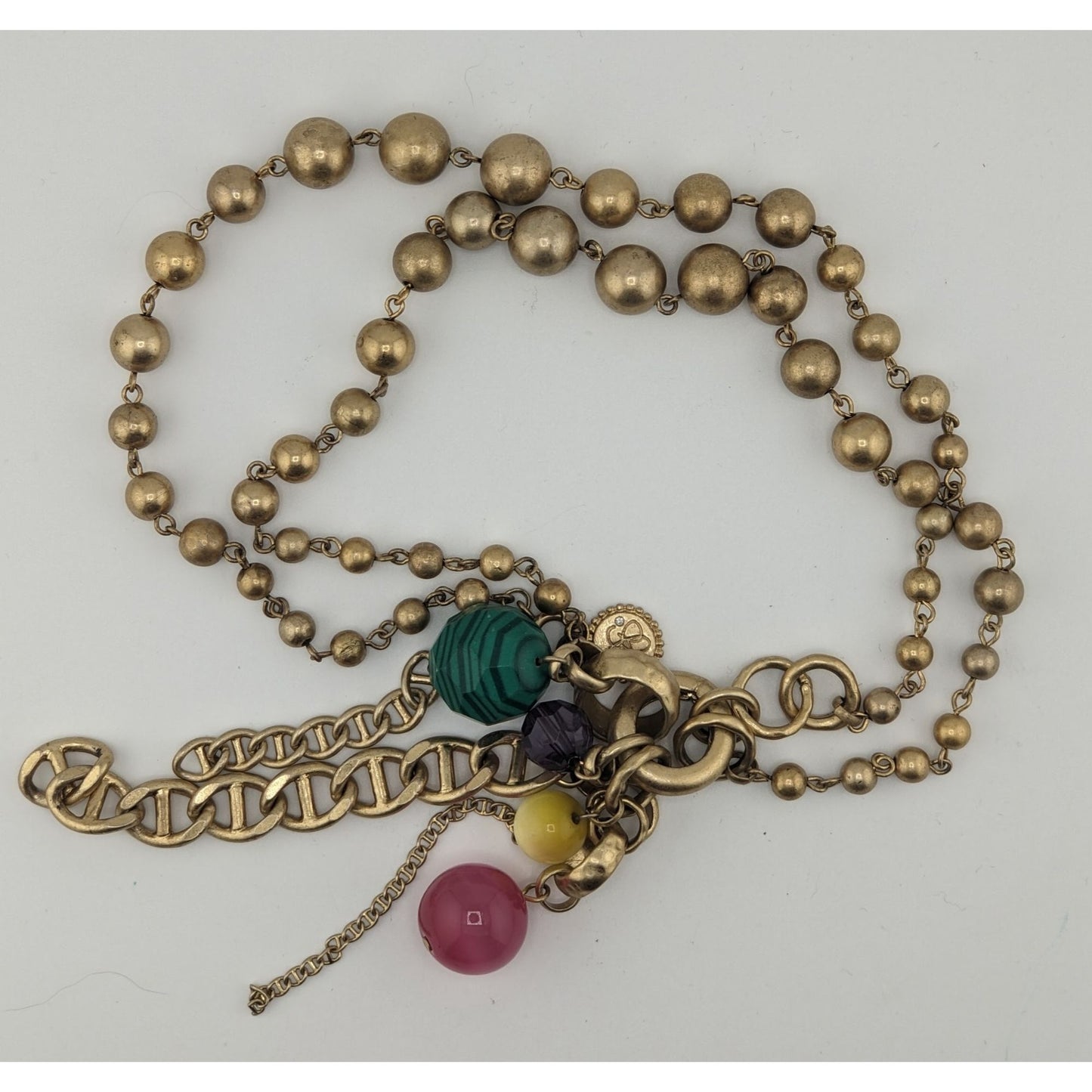 Jessica Simpson Y2K Gold-Tone Bubble Necklace With Rainbow Cluster Charms