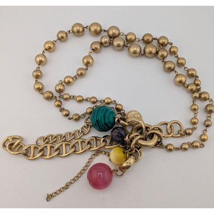 Jessica Simpson Y2K Gold-Tone Bubble Necklace With Rainbow Cluster Charms