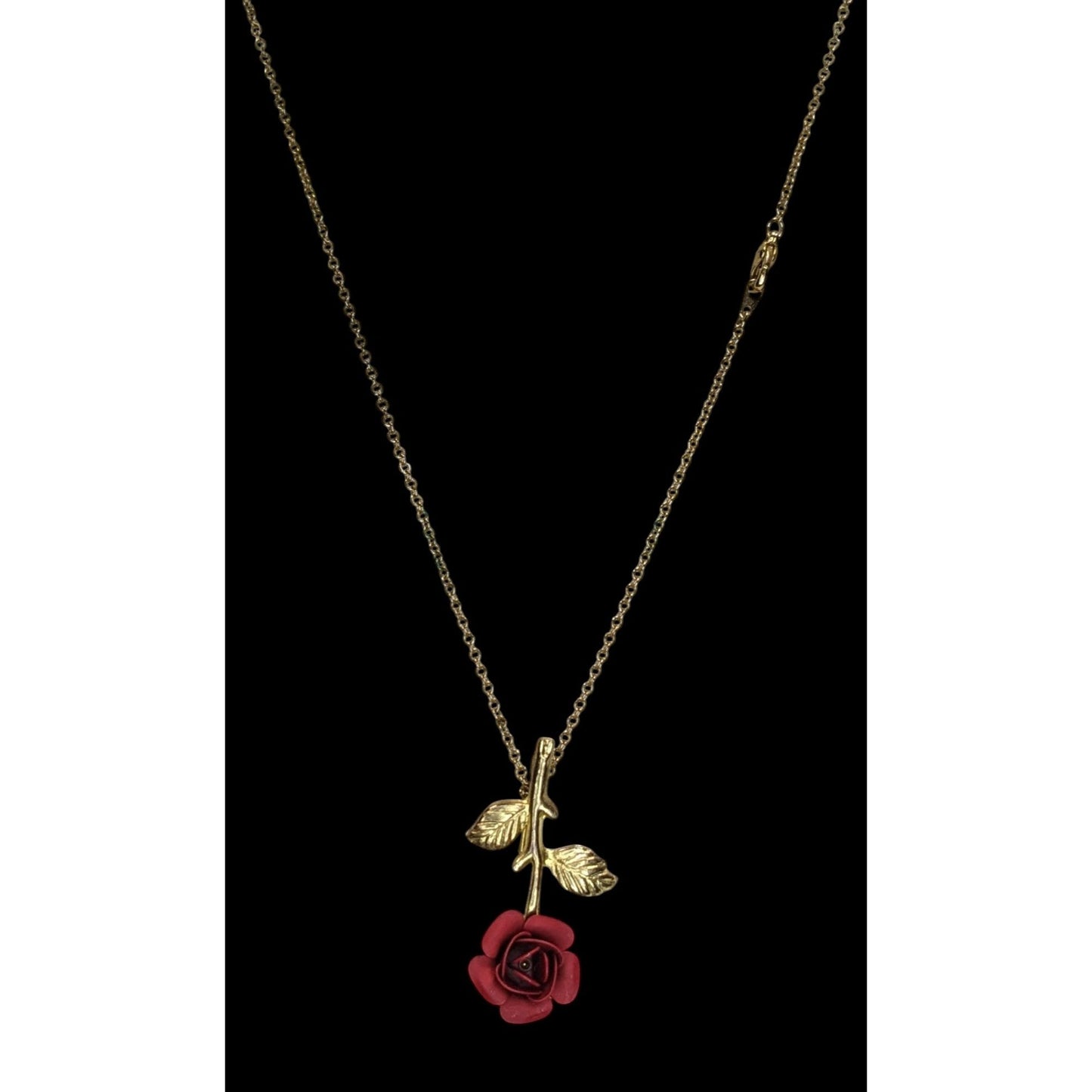 Vintage Rose Pendant Necklace Gold Red Floral Romance Convertible Brooch Necklace