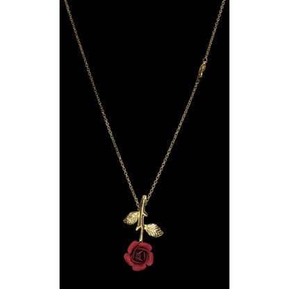 Vintage Rose Pendant Necklace Gold Red Floral Romance Convertible Brooch Necklace