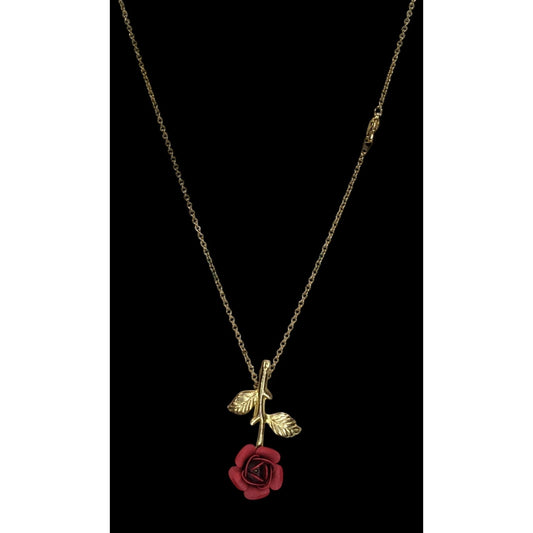 Vintage Rose Pendant Necklace Gold Red Floral Romance Convertible Brooch Necklace
