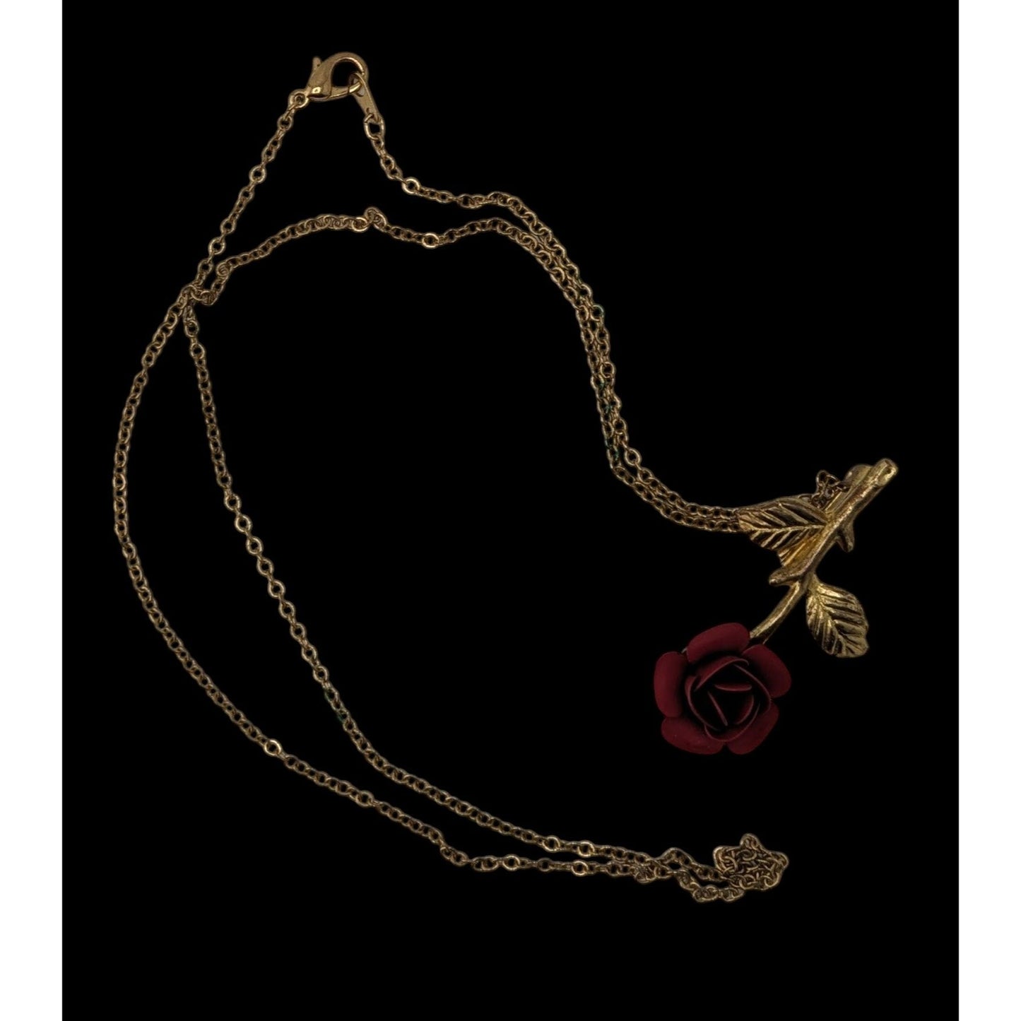 Vintage Rose Pendant Necklace Gold Red Floral Romance Convertible Brooch Necklace