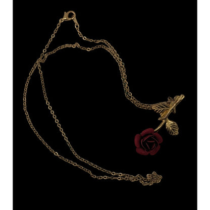 Vintage Rose Pendant Necklace Gold Red Floral Romance Convertible Brooch Necklace