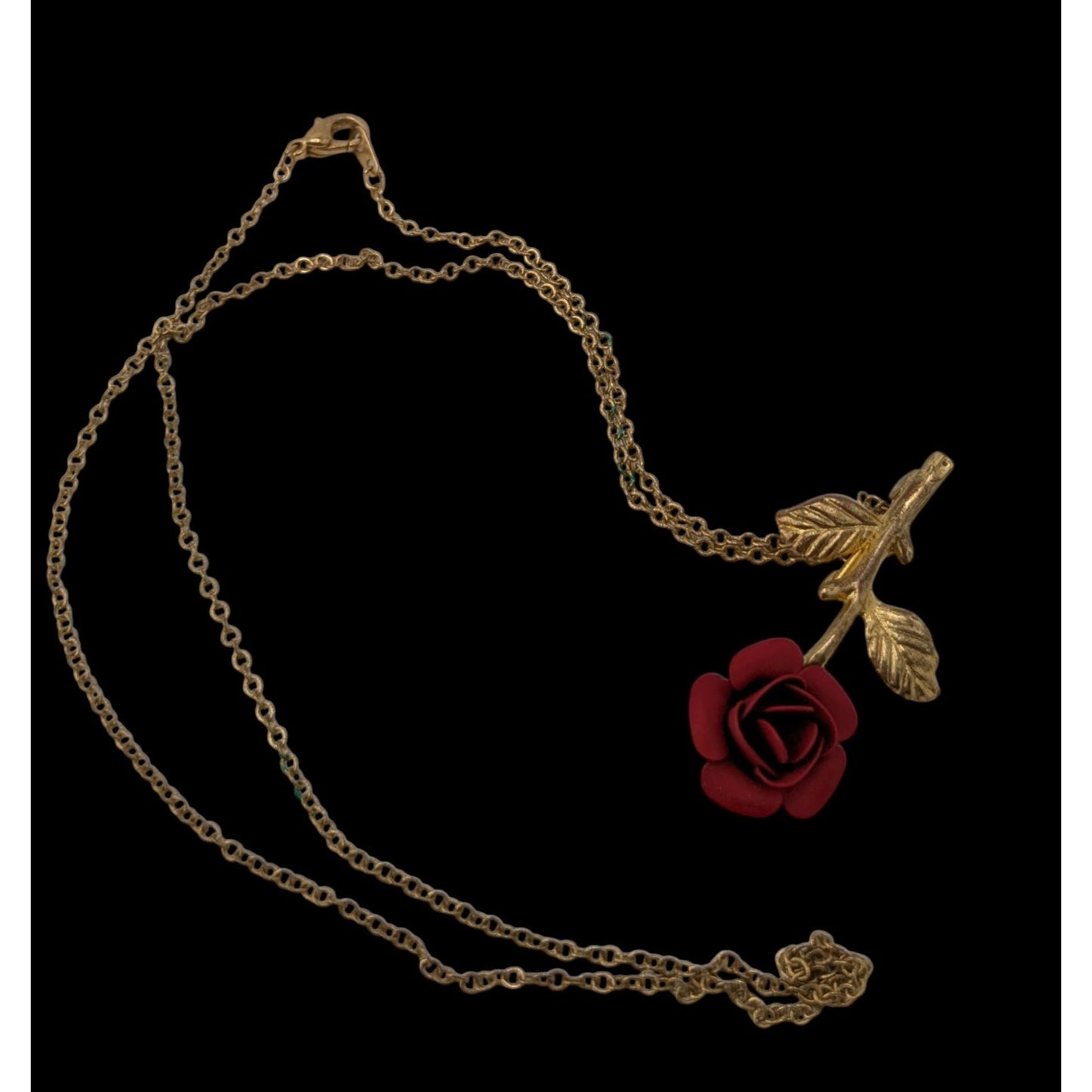 Vintage Rose Pendant Necklace Gold Red Floral Romance Convertible Brooch Necklace