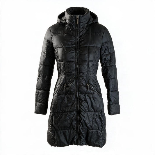 Michael Kors Black Long Puffer Coat Womens XS Hooded Quilted Winter Parka