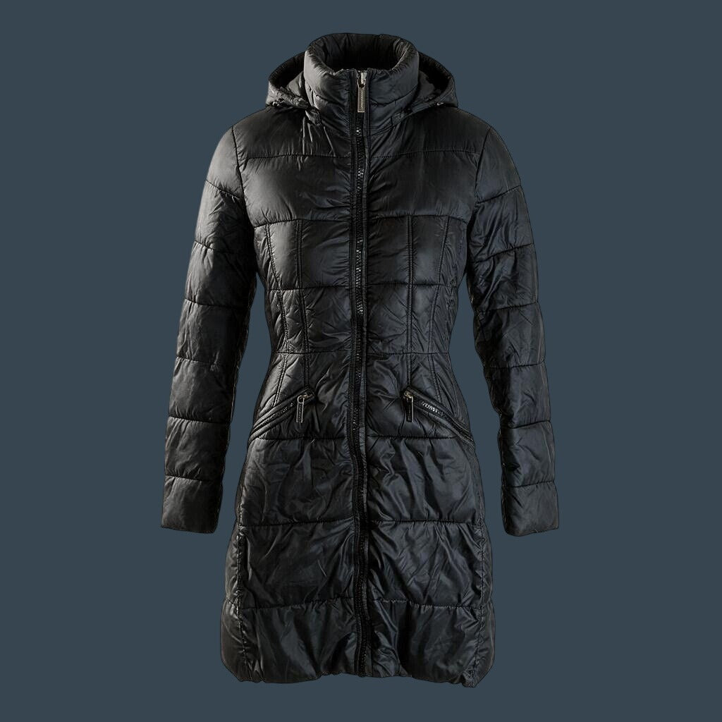 Michael Kors Black Long Puffer Coat Womens XS Hooded Quilted Winter Parka