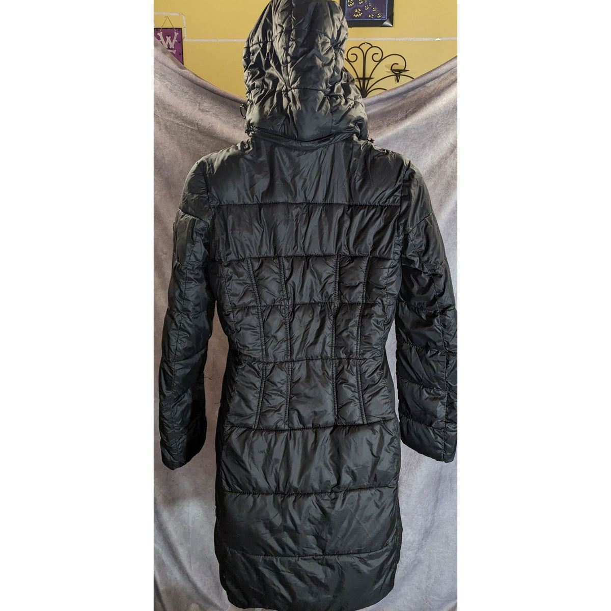 Michael Kors Black Long Puffer Coat Womens XS Hooded Quilted Winter Parka