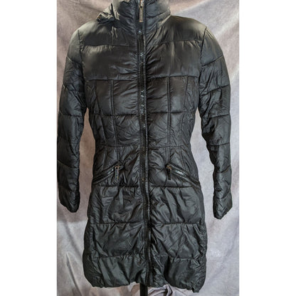 Michael Kors Black Long Puffer Coat Womens XS Hooded Quilted Winter Parka
