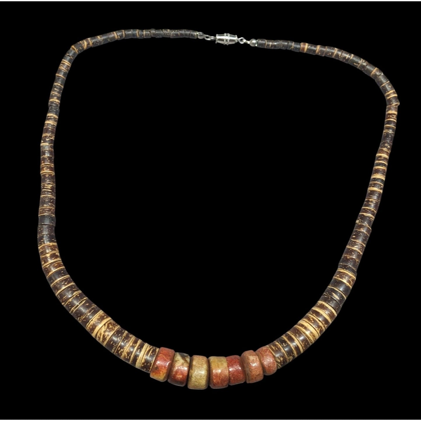 Vintage Handmade Wood And Stone Heishi Necklace
