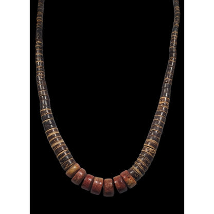Vintage Handmade Wood And Stone Heishi Necklace