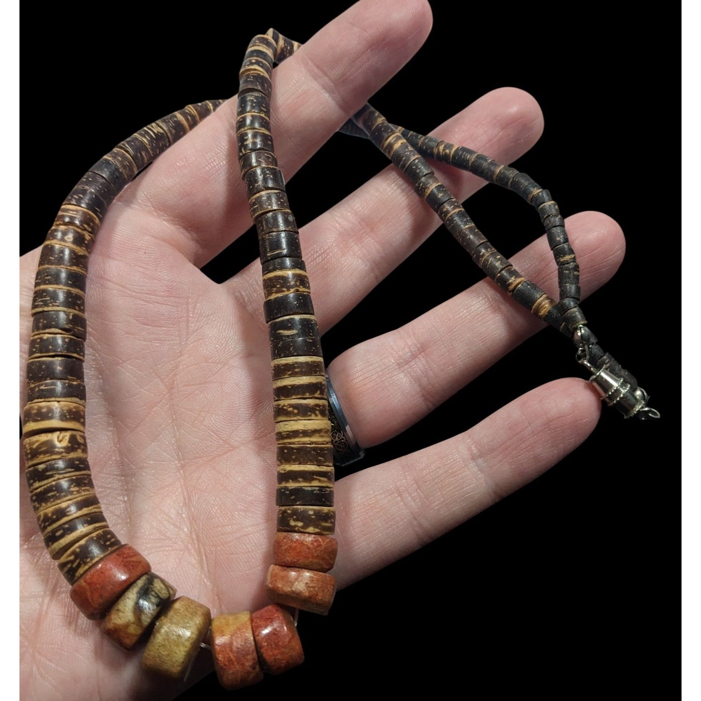 Vintage Handmade Wood And Stone Heishi Necklace